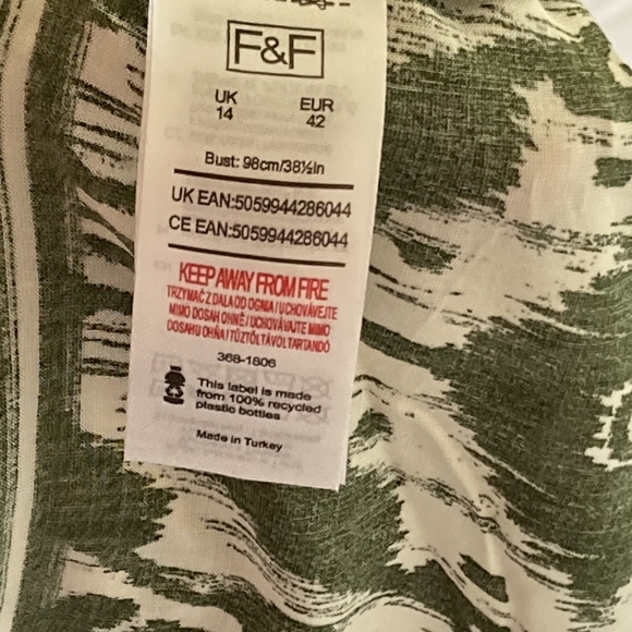 BNWT F&F Olive Green Aztec Pattern Lightweight Grandad Collared Blouse Size 14 - Picture 12 of 13